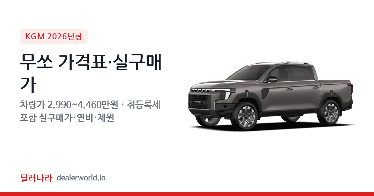 "실구매가 3,310만원부터" 2026 무쏘 가격표 실구매가 제원표 연비표 총정리