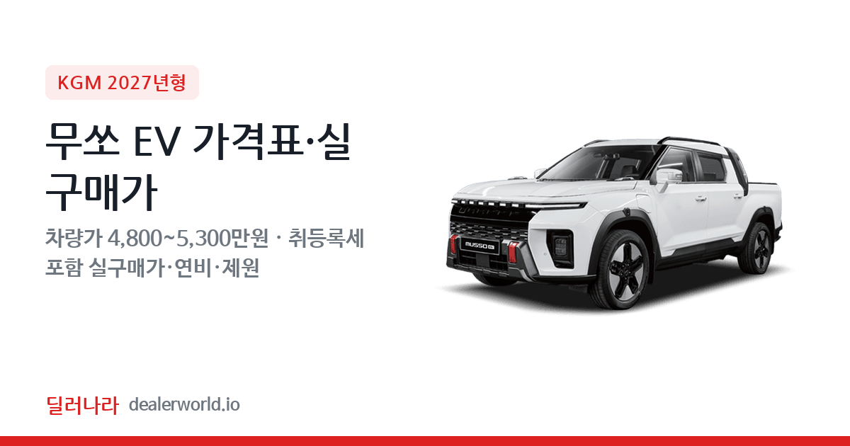 "실구매가 5,210만원부터" 2027 무쏘 EV 가격표 실구매가 제원표 연비표 총정리