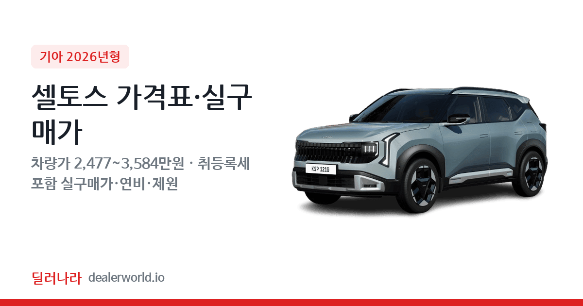 "실구매가 2,820만원부터" 2026 셀토스 가격표 실구매가 제원표 연비표 총정리