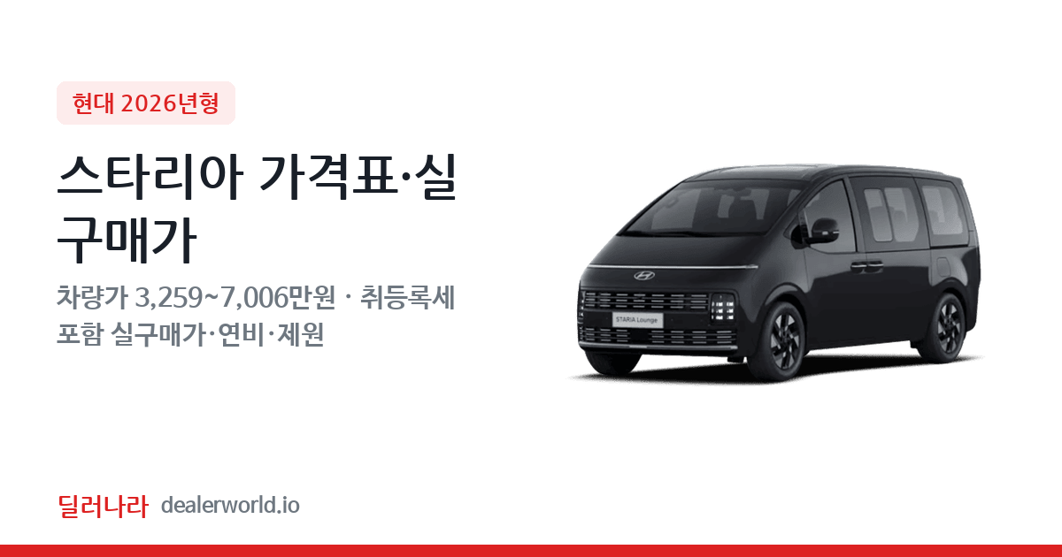 "실구매가 3,592만원부터" 2026 스타리아 가격표 실구매가 제원표 연비표 총정리