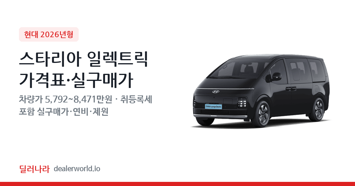 "실구매가 6,252만원부터" 2026 스타리아 일렉트릭 가격표 실구매가 제원표 연비표 총정리