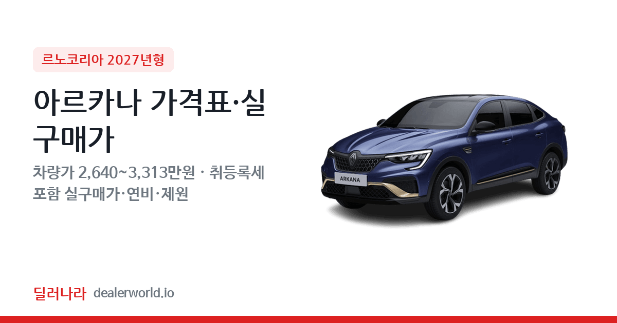 "실구매가 2,995만원부터" 2027 아르카나 가격표 실구매가 제원표 연비표 총정리