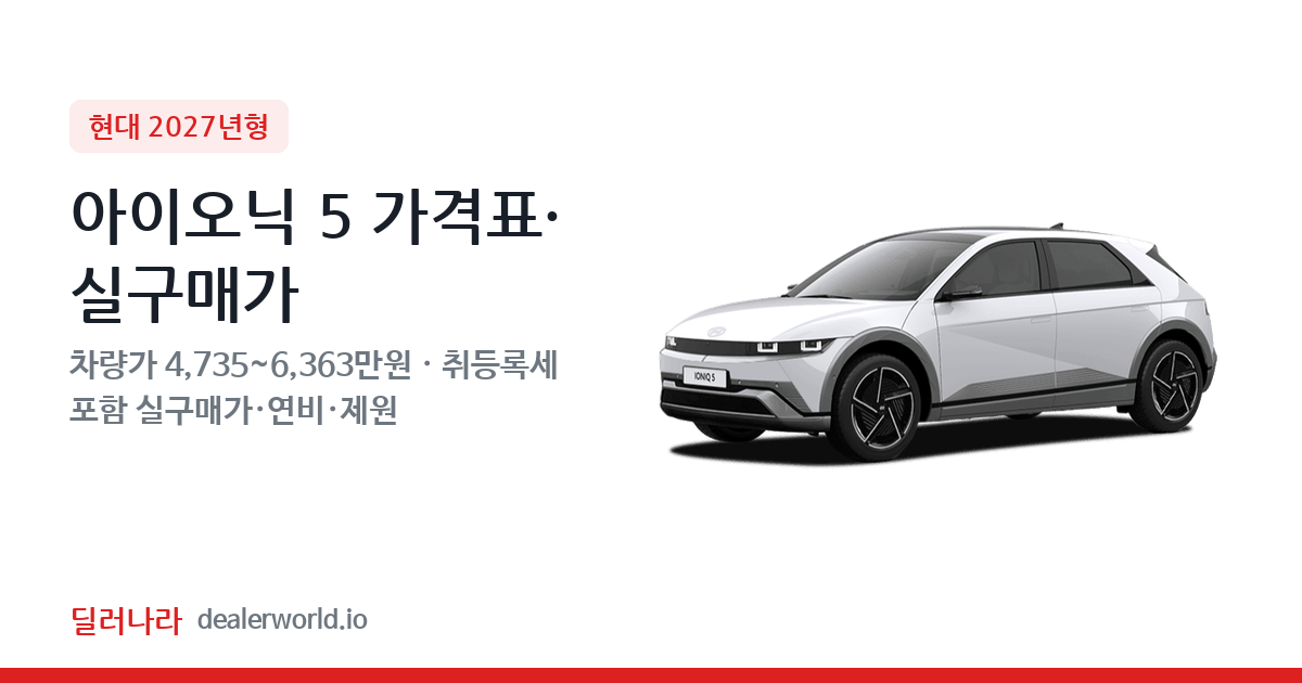 "실구매가 5,236만원부터" 2027 아이오닉 5 가격표 실구매가 제원표 연비표 총정리