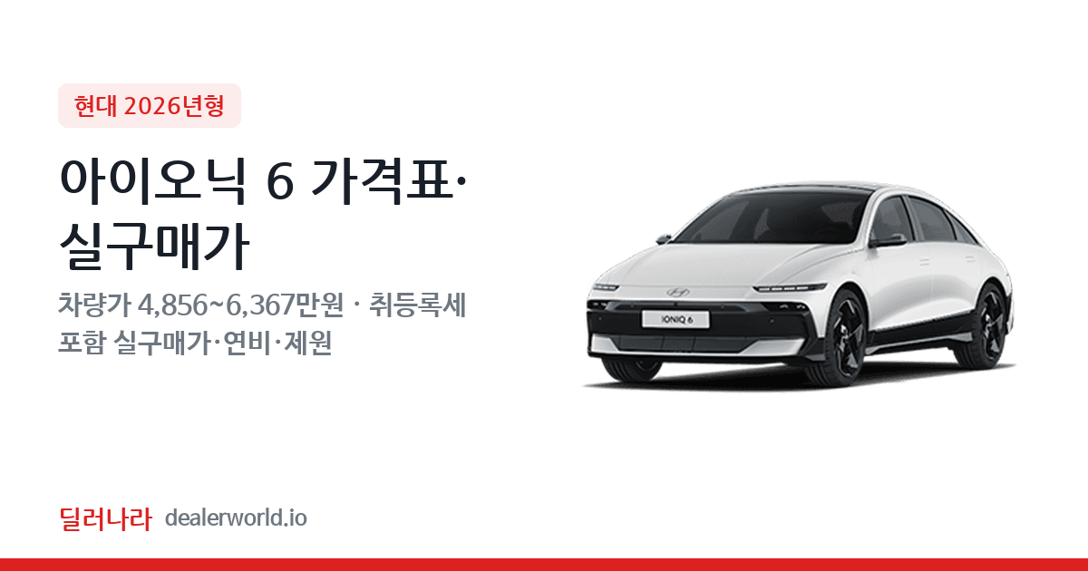 "실구매가 5,366만원부터" 2026 아이오닉 6 가격표 실구매가 제원표 연비표 총정리