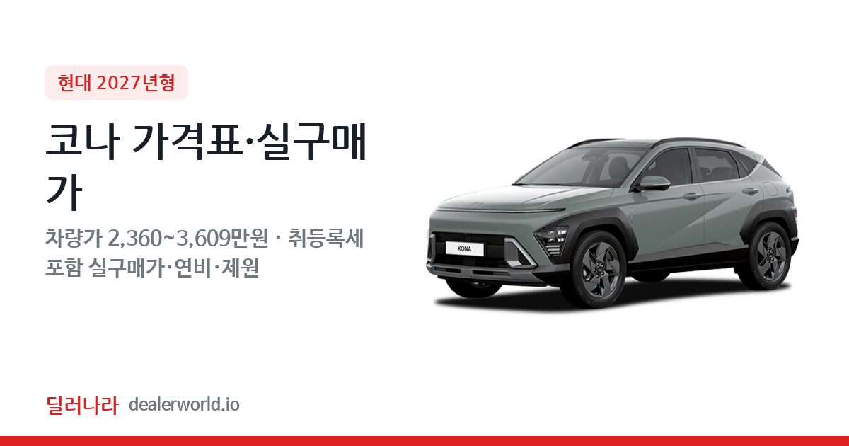 "실구매가 2,695만원부터" 2027 코나 가격표 실구매가 제원표 연비표 총정리