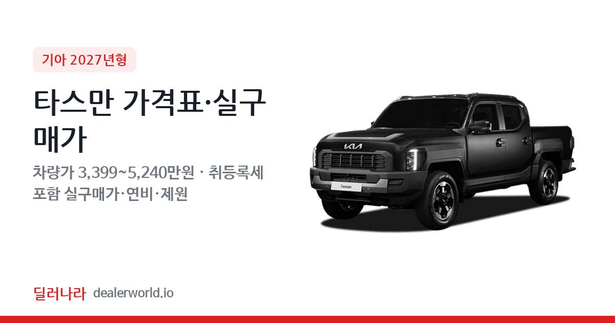 "실구매가 3,739만원부터" 2027 타스만 가격표 실구매가 제원표 연비표 총정리
