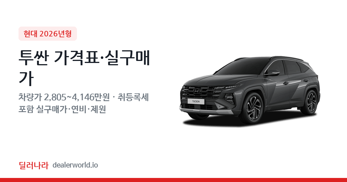 "실구매가 3,171만원부터" 2026 투싼 가격표 실구매가 제원표 연비표 총정리