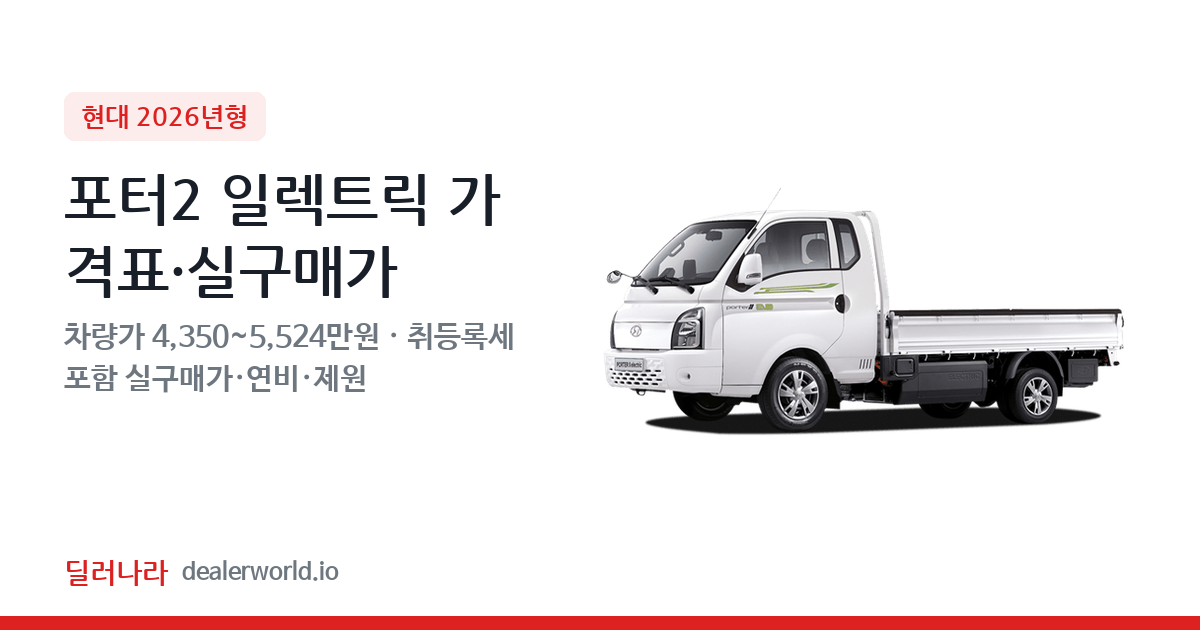 "실구매가 4,738만원부터" 2026 포터2 일렉트릭 가격표 실구매가 제원표 연비표 총정리