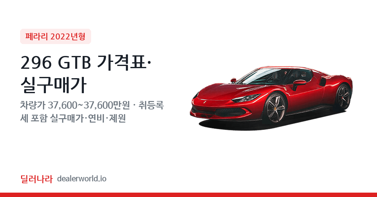 "실구매가 40,452만원부터" 2022 296 GTB 가격표 실구매가 제원표 연비표 총정리