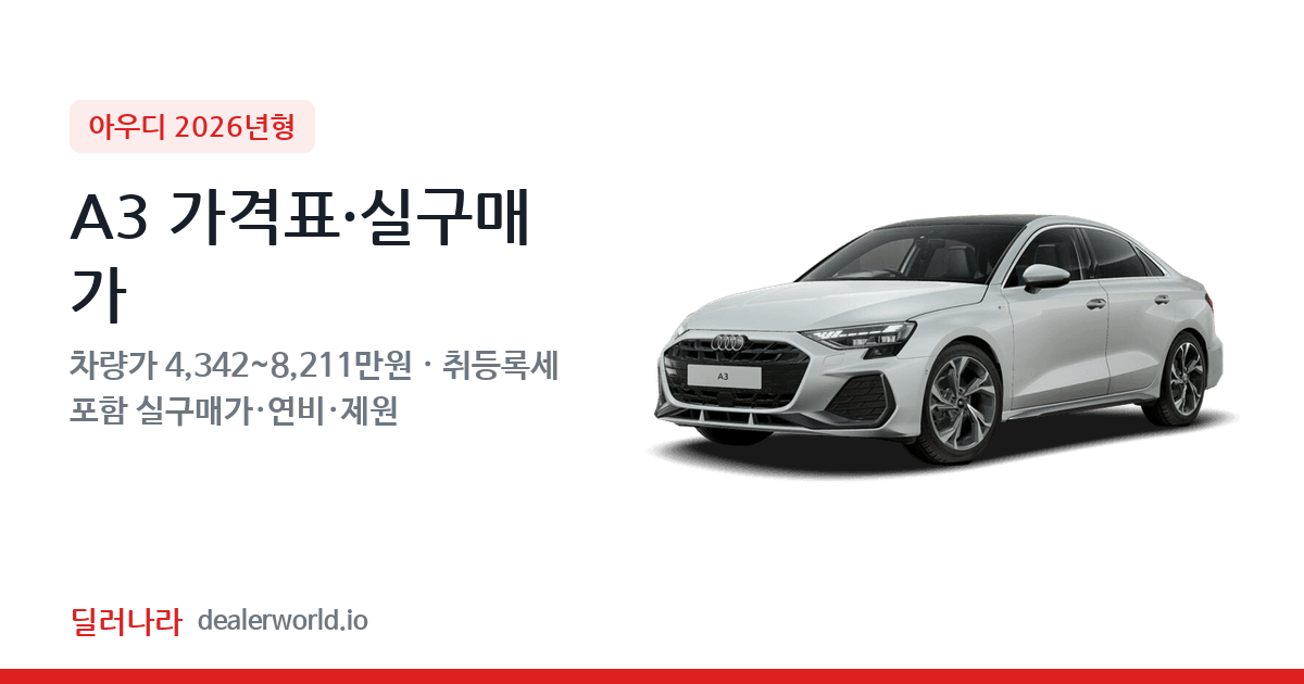 "실구매가 4,816만원부터" 2026 A3 가격표 실구매가 제원표 연비표 총정리