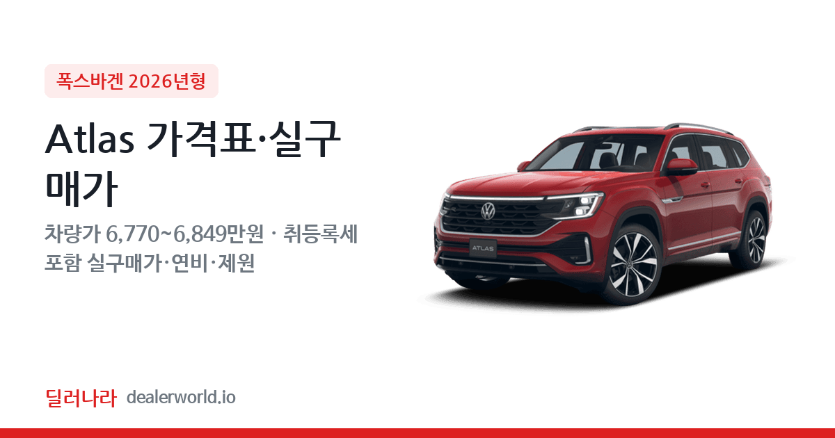 "실구매가 7,414만원부터" 2026 Atlas 가격표 실구매가 제원표 연비표 총정리