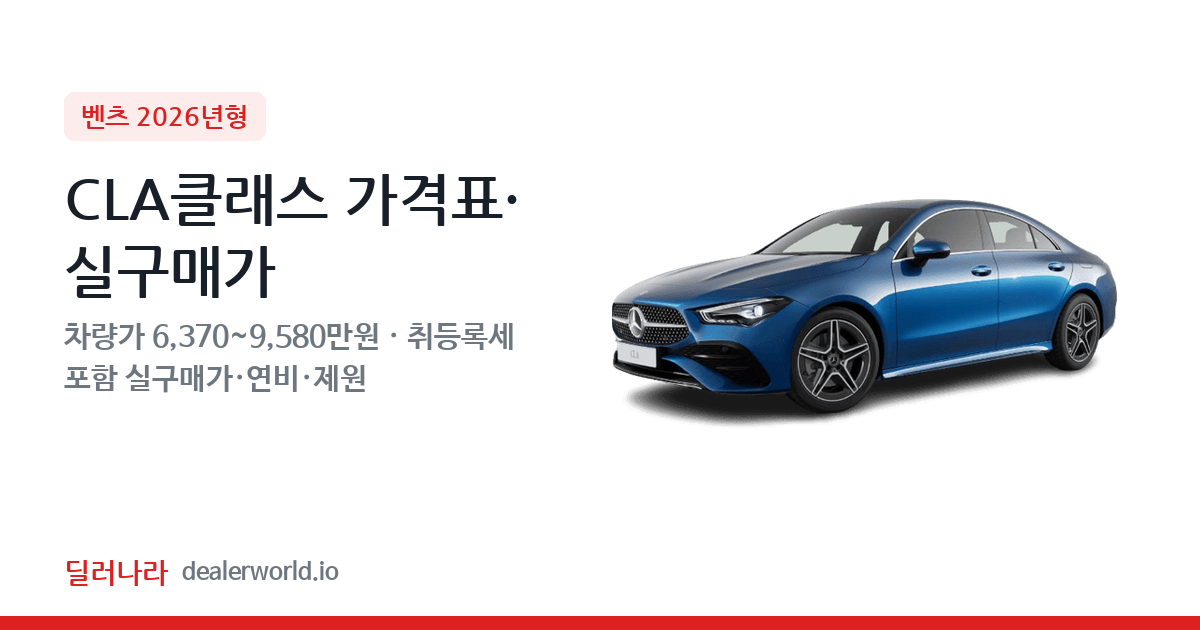 "실구매가 6,986만원부터" 2026 CLA클래스 가격표 실구매가 제원표 연비표 총정리