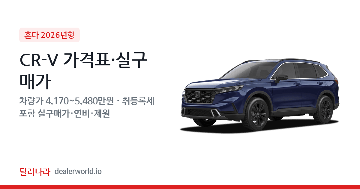 "실구매가 4,632만원부터" 2026 CR-V 가격표 실구매가 제원표 연비표 총정리