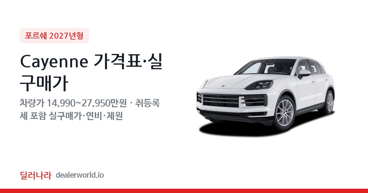 "실구매가 16,209만원부터" 2027 Cayenne 가격표 실구매가 제원표 연비표 총정리