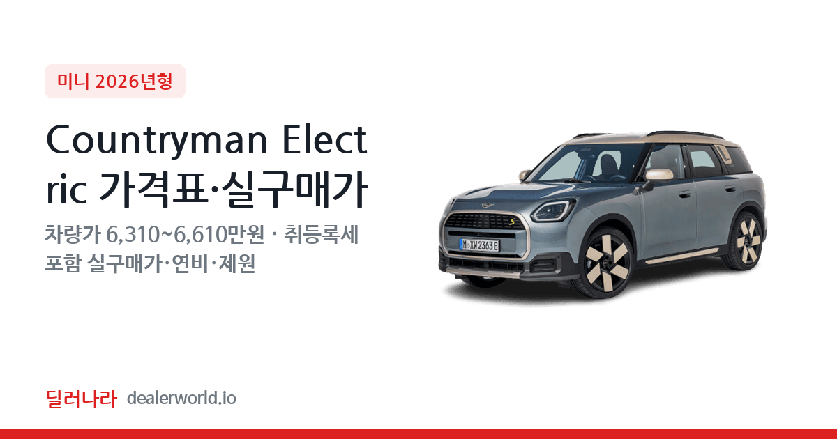 "실구매가 6,922만원부터" 2026 Countryman Electric 가격표 실구매가 제원표 연비표 총정리