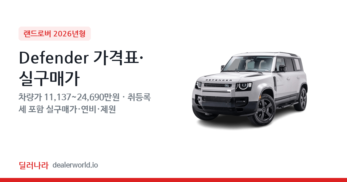 "실구매가 12,087만원부터" 2026 Defender 가격표 실구매가 제원표 연비표 총정리