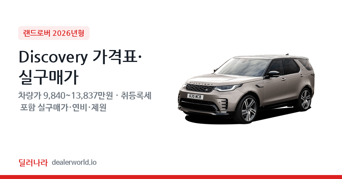 "실구매가 10,699만원부터" 2026 Discovery 가격표 실구매가 제원표 연비표 총정리