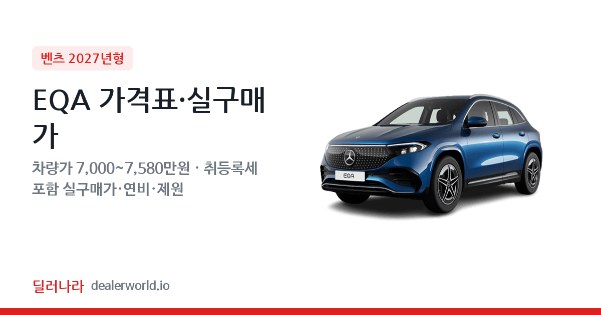 "실구매가 7,660만원부터" 2027 EQA 가격표 실구매가 제원표 연비표 총정리