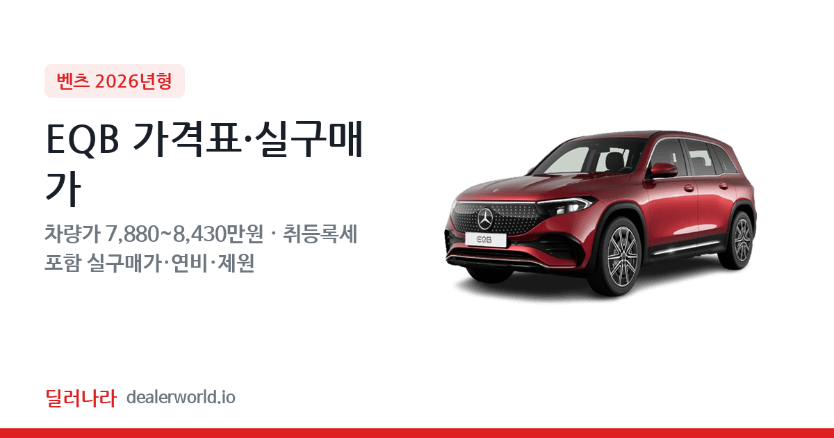"실구매가 8,602만원부터" 2026 EQB 가격표 실구매가 제원표 연비표 총정리
