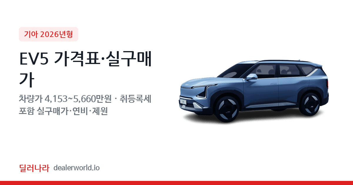 "실구매가 4,614만원부터" 2026 EV5 가격표 실구매가 제원표 연비표 총정리