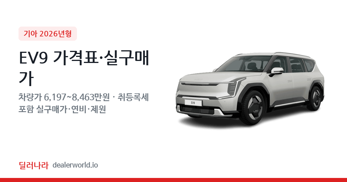 "실구매가 6,801만원부터" 2026 EV9 가격표 실구매가 제원표 연비표 총정리
