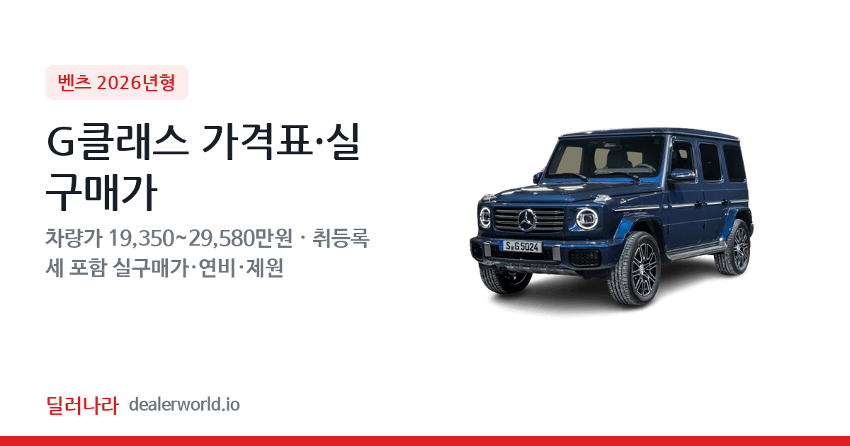 "실구매가 20,874만원부터" 2026 G클래스 가격표 실구매가 제원표 연비표 총정리