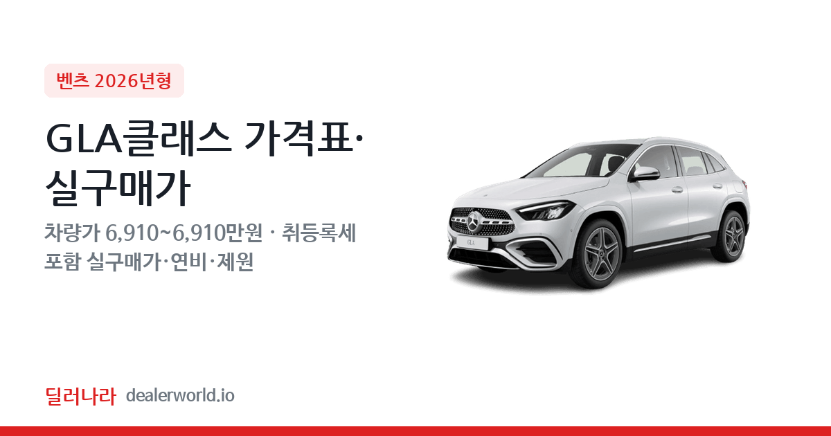 "실구매가 7,564만원부터" 2026 GLA클래스 가격표 실구매가 제원표 연비표 총정리