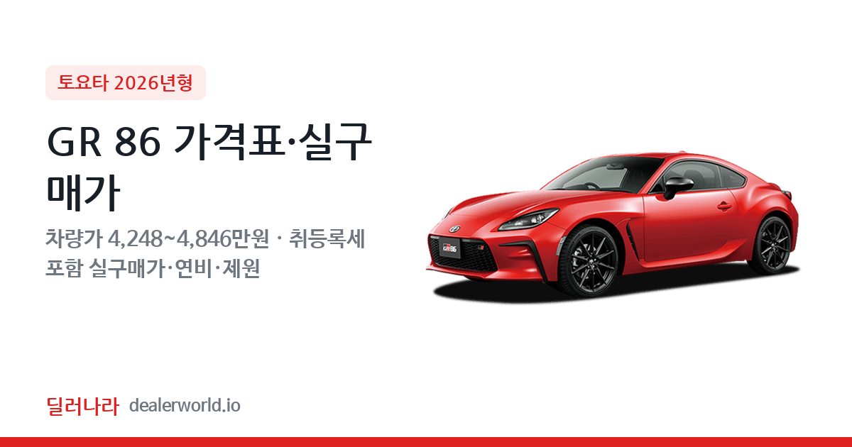 "실구매가 4,715만원부터" 2026 GR 86 가격표 실구매가 제원표 연비표 총정리