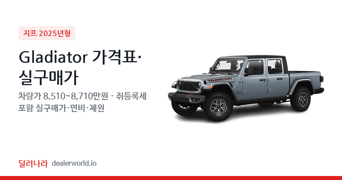 "실구매가 9,106만원부터" 2025 Gladiator 가격표 실구매가 제원표 연비표 총정리