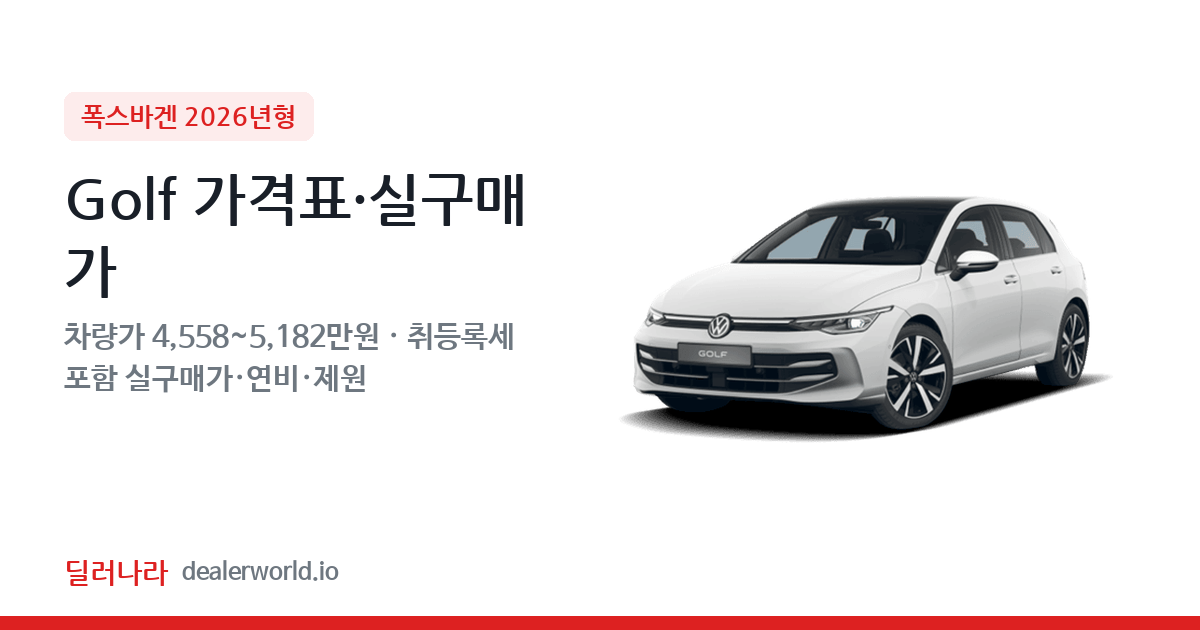 "실구매가 5,047만원부터" 2026 Golf 가격표 실구매가 제원표 연비표 총정리