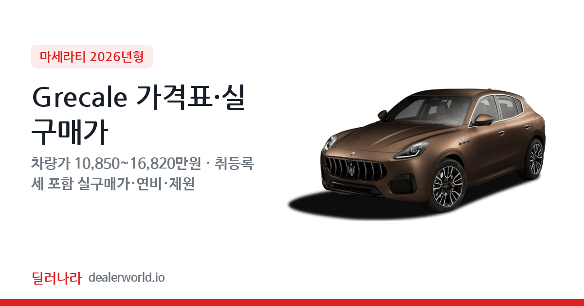 "실구매가 11,780만원부터" 2026 Grecale 가격표 실구매가 제원표 연비표 총정리