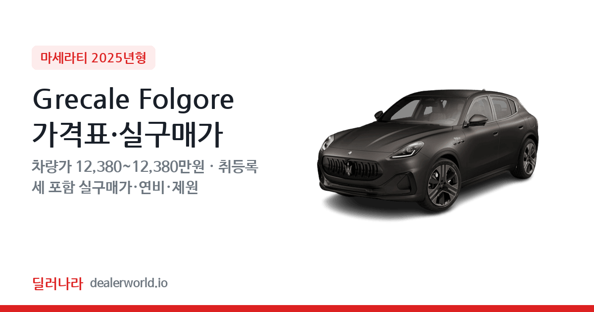 "실구매가 13,417만원부터" 2025 Grecale Folgore 가격표 실구매가 제원표 연비표 총정리