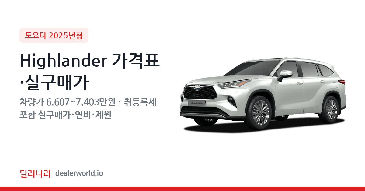 "실구매가 7,239만원부터" 2025 Highlander 가격표 실구매가 제원표 연비표 총정리