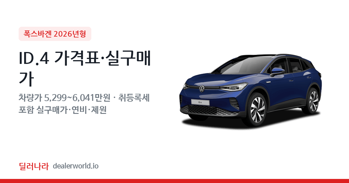 "실구매가 5,840만원부터" 2026 ID.4 가격표 실구매가 제원표 연비표 총정리