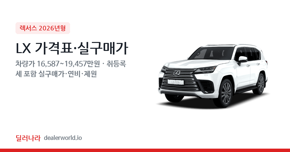 "실구매가 17,918만원부터" 2026 LX 가격표 실구매가 제원표 연비표 총정리