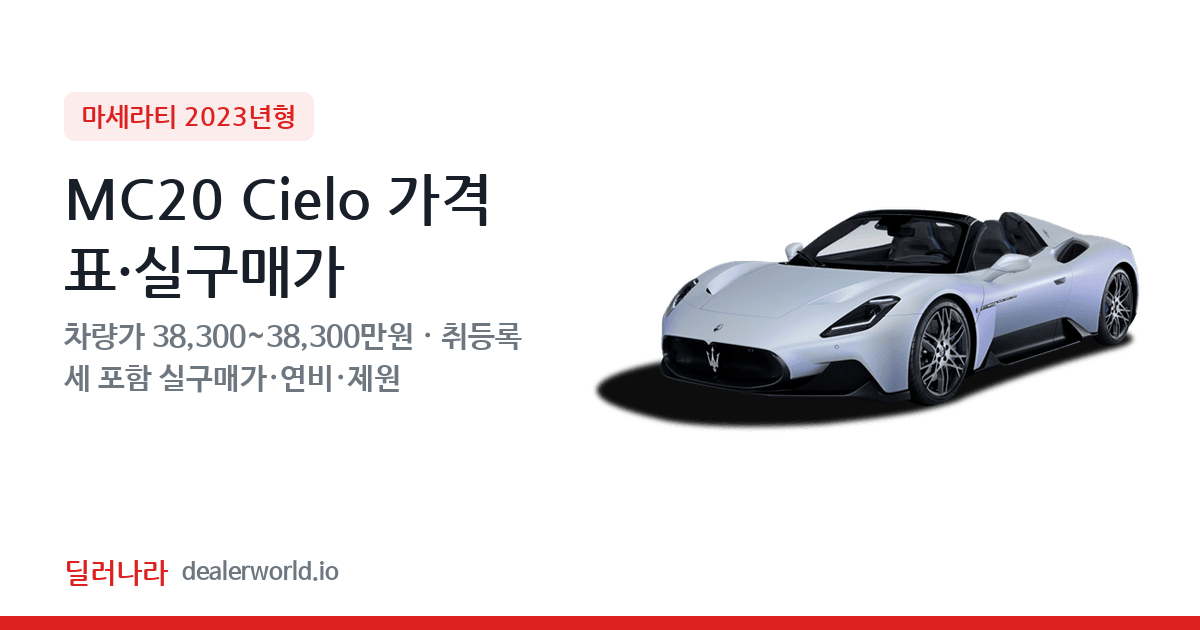 "실구매가 41,201만원부터" 2023 MC20 Cielo 가격표 실구매가 제원표 연비표 총정리