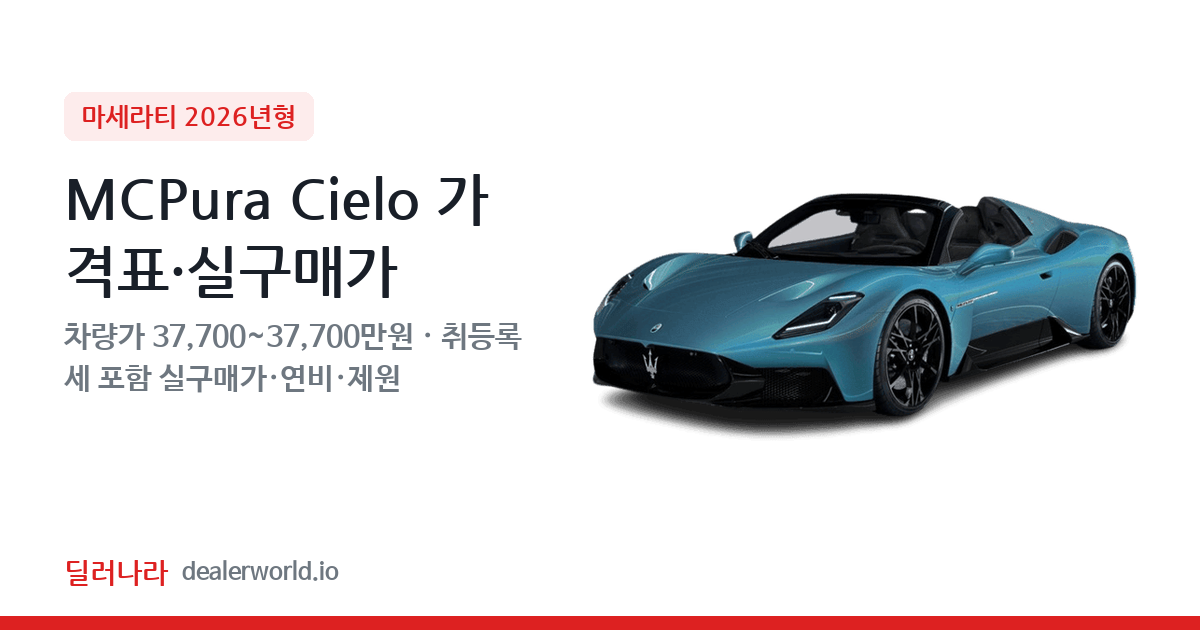 "실구매가 40,559만원부터" 2026 MCPura Cielo 가격표 실구매가 제원표 연비표 총정리