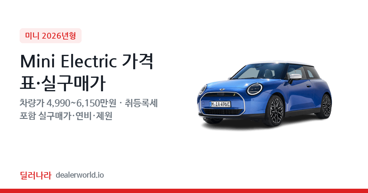 "실구매가 5,509만원부터" 2026 Mini Electric 가격표 실구매가 제원표 연비표 총정리