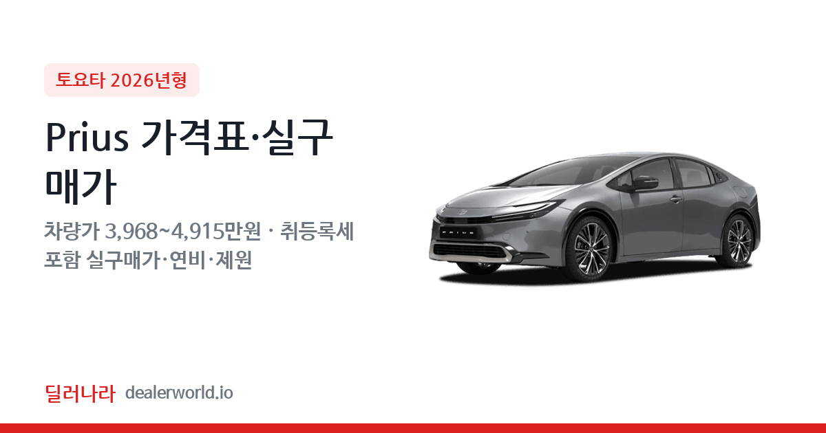"실구매가 4,416만원부터" 2026 Prius 가격표 실구매가 제원표 연비표 총정리