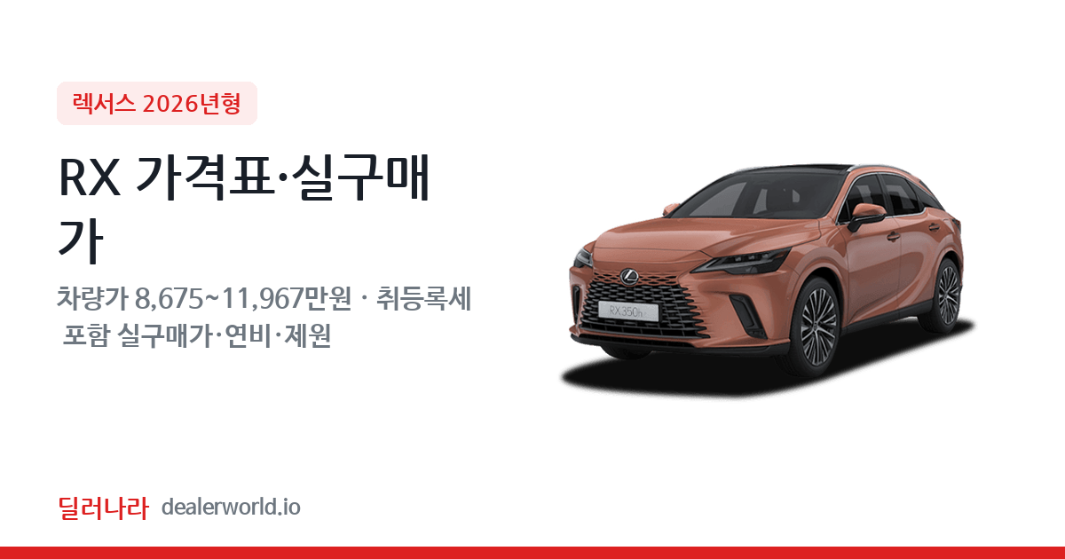 "실구매가 9,452만원부터" 2026 RX 가격표 실구매가 제원표 연비표 총정리