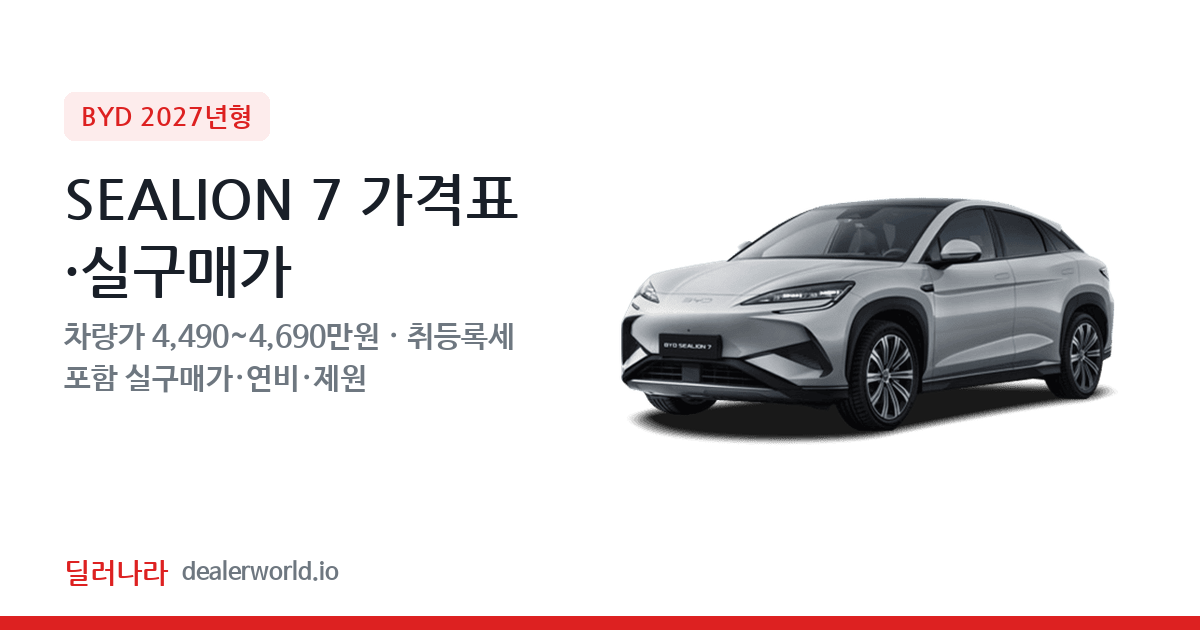 "실구매가 4,974만원부터" 2027 SEALION 7 가격표 실구매가 제원표 연비표 총정리