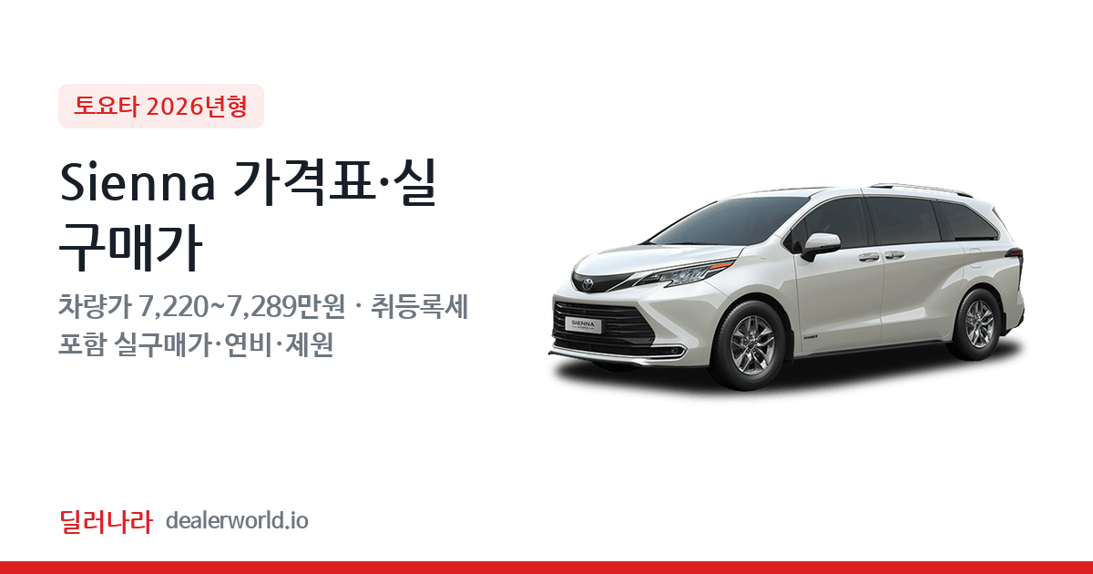 "실구매가 7,895만원부터" 2026 Sienna 가격표 실구매가 제원표 연비표 총정리