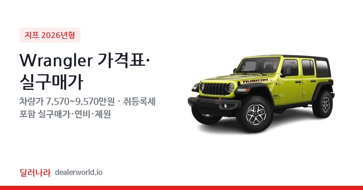 "실구매가 8,270만원부터" 2026 Wrangler 가격표 실구매가 제원표 연비표 총정리