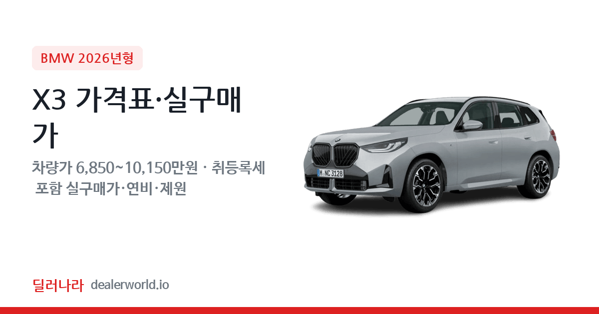 "실구매가 7,500만원부터" 2026 X3 가격표 실구매가 제원표 연비표 총정리