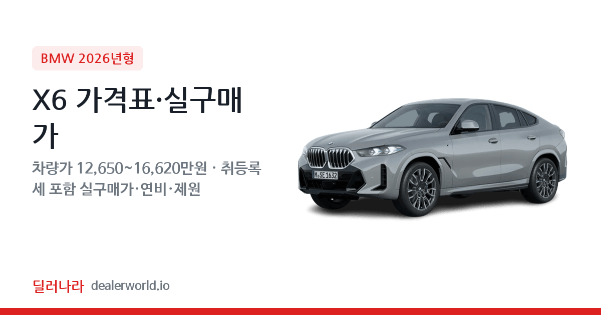 "실구매가 13,706만원부터" 2026 X6 가격표 실구매가 제원표 연비표 총정리
