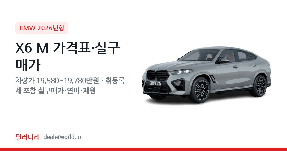 "실구매가 21,121만원부터" 2026 X6 M 가격표 실구매가 제원표 연비표 총정리