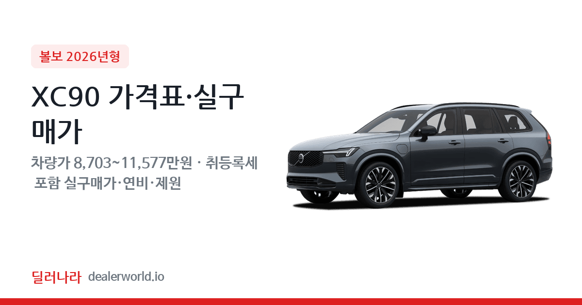 "실구매가 9,482만원부터" 2026 XC90 가격표 실구매가 제원표 연비표 총정리