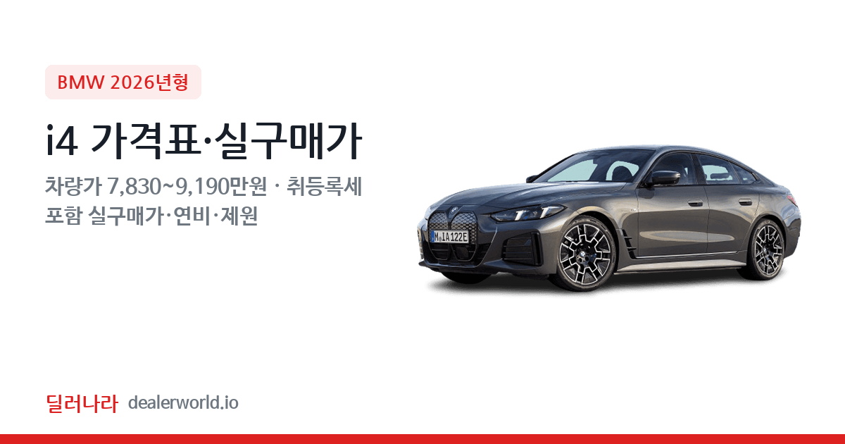 "실구매가 8,548만원부터" 2026 i4 가격표 실구매가 제원표 연비표 총정리