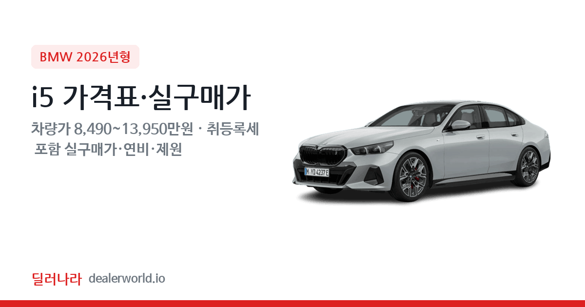"실구매가 9,254만원부터" 2026 i5 가격표 실구매가 제원표 연비표 총정리