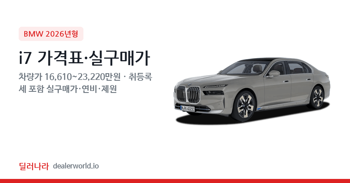 "실구매가 17,943만원부터" 2026 i7 가격표 실구매가 제원표 연비표 총정리